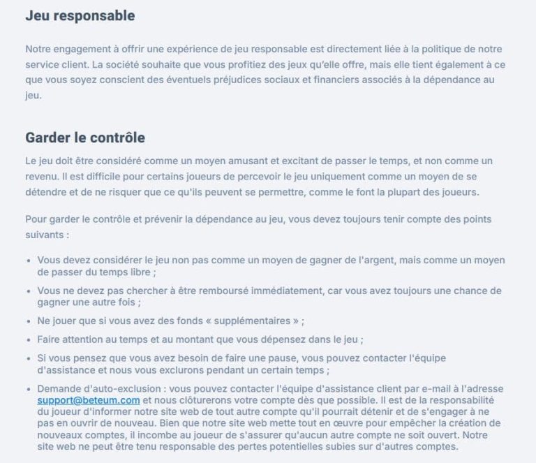Beteum Casino jeu responsable