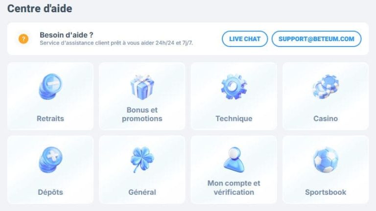 Beteum Casino support client